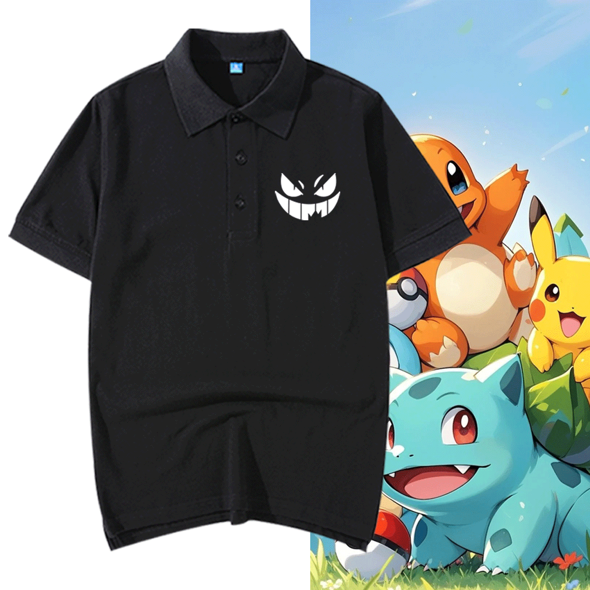 神奇宝贝精灵耿鬼卡比兽杰尼龟胖丁木木枭夏可定制短袖T恤POLO衫