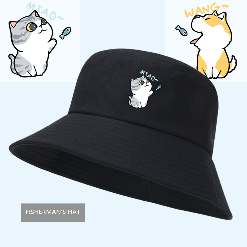 秋冬帽子情侣柴犬猫咪户外防风旅行帽男女学生休闲遮阳盆帽渔夫帽