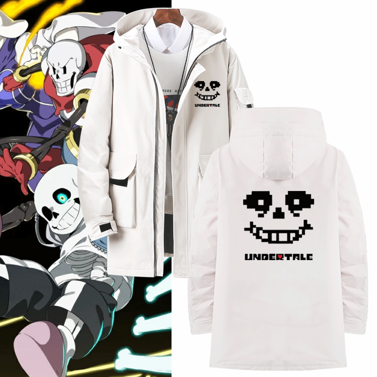 骷髅传说之下游戏Undertale男女休闲可定制外套连帽中长款羽绒服