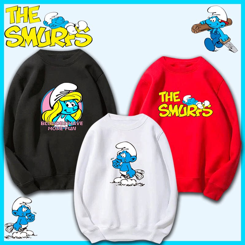 经典动漫蓝精灵妹妹格格巫情侣韩版男女休闲宽松薄款潮圆领卫衣服