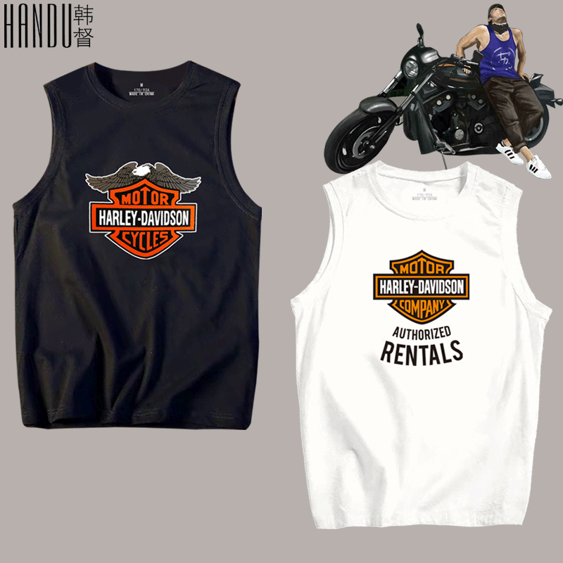 夏哈雷摩托车重机车爱好者文化周边无袖t恤衫男女纯棉半截袖背心
