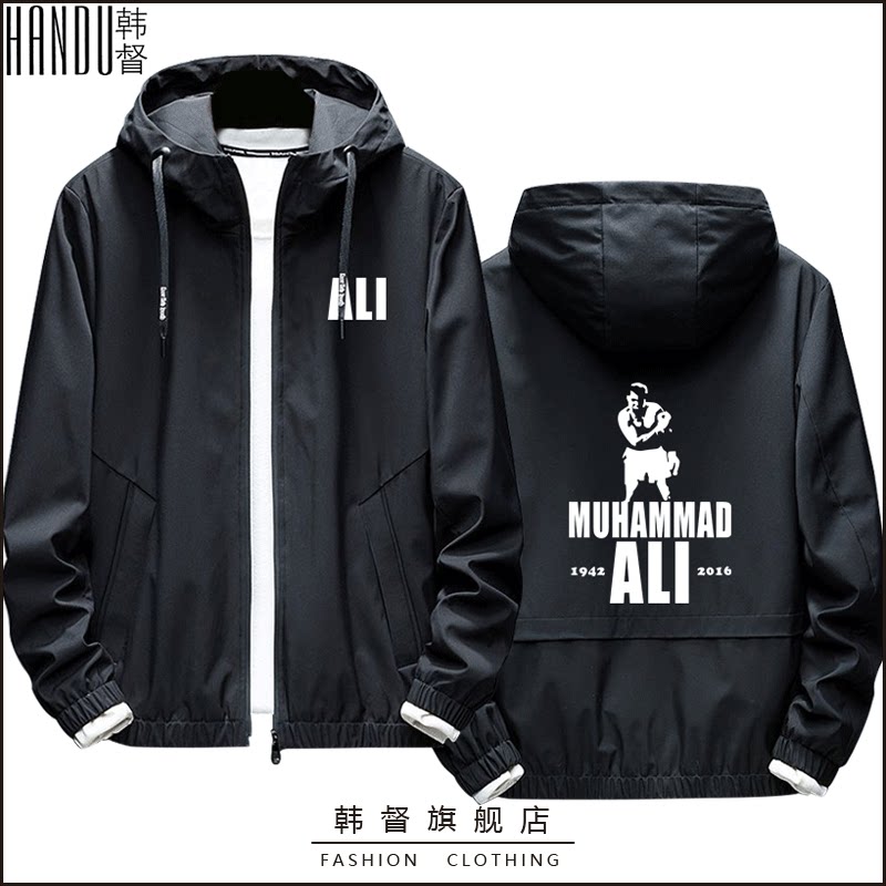 拳击运动Boxing拳王穆罕默德阿里Ali秋冬加棉带帽开衫男夹克外套