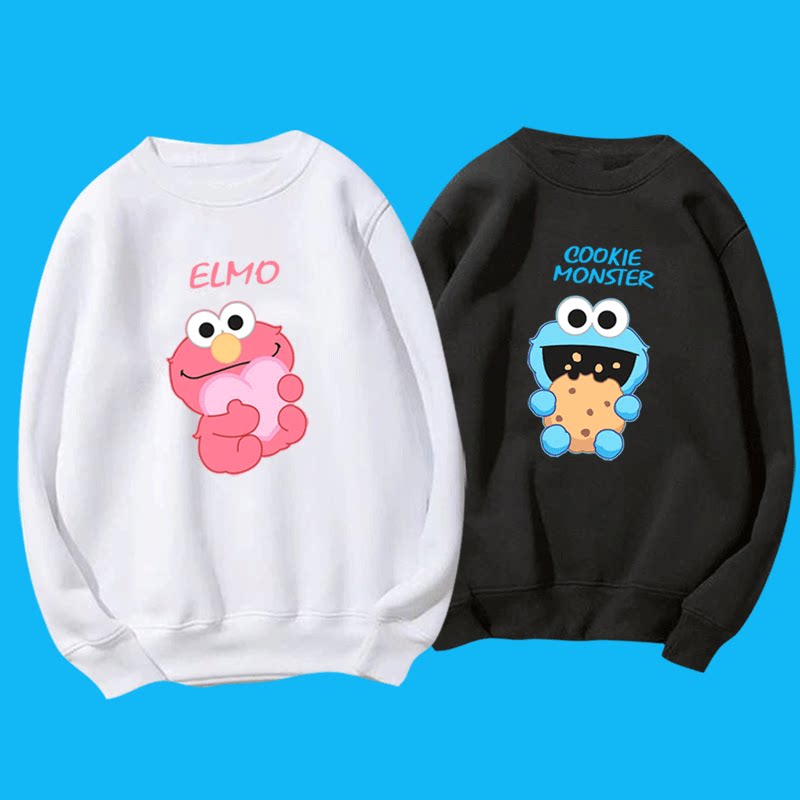 新款芝麻街新款上衣联名男女情侣装宽松网红印花休闲套头圆领卫衣