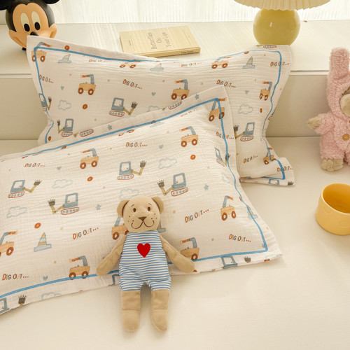 卡通A类皱皱双层纱纯棉小枕套30×50幼儿园专用35×55乳胶枕头套