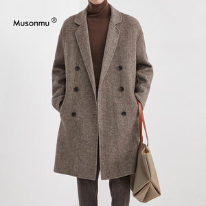 MUSONMU双面羊绒大衣男中长款宽松双排扣风衣男冬季加厚毛呢外套