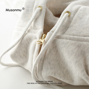 MUSONMU潮牌460g重磅横向编织连帽拉链卫衣 春秋冬季开衫情侣外套