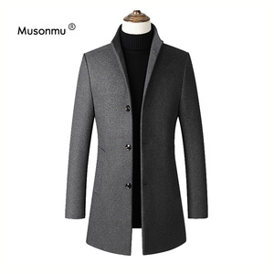 MUSONMU立领羊毛呢大衣男士中长款风衣非羊绒呢子外套大码休闲潮