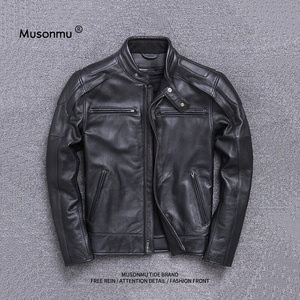 MUSONMU机车服皮衣男头层牛皮哈雷摩托服可拆内胆夹克外套秋冬季