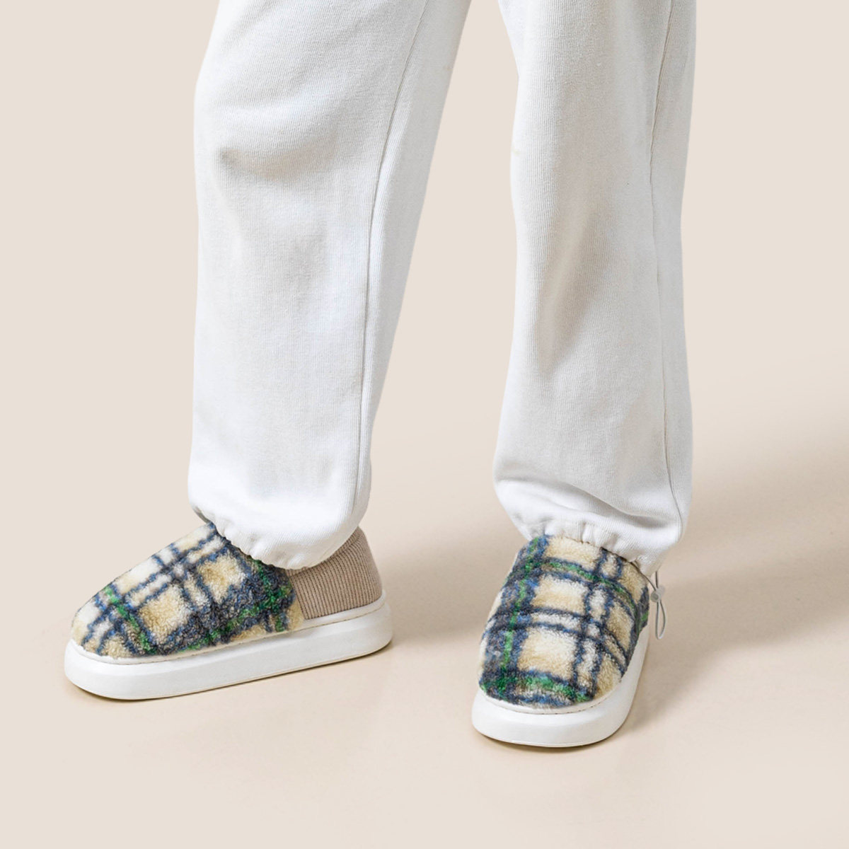 格子棉鞋男冬室内家居防滑保暖情侣居家用包跟软底冬款毛拖鞋女