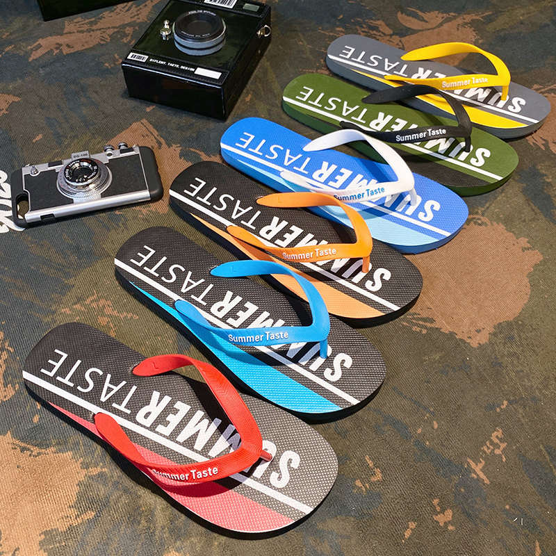 潮牌沙滩鞋新款男耐磨防滑人字拖鞋室内简约洗澡平底夏季外穿拖鞋