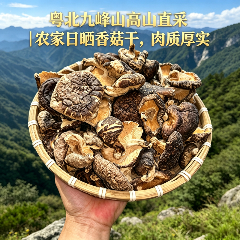 粤北九峰山高山农家天然野生香菇干货无硫熏农家日晒土特产菌菇