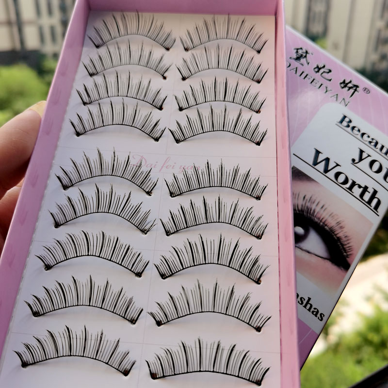 112#假睫毛10对装台湾纯手工棉线梗根复古自然软根舒适黑色不扎眼