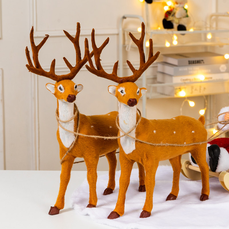 创意圣诞梅花鹿夫妻鹿桌面橱窗摆饰驯鹿仿真鹿麋鹿小鹿装饰品摆件