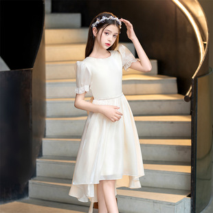 极简风白色泡泡袖雪纺连衣裙女收腰气质小黑裙高级感钢琴演出服