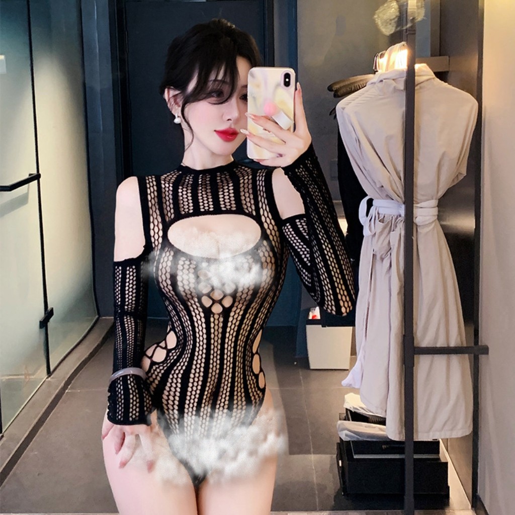 【黑色轨迹】无袖睡裙女紧身连衣裙网纱包臀欧美蕾丝透视网衣qqny