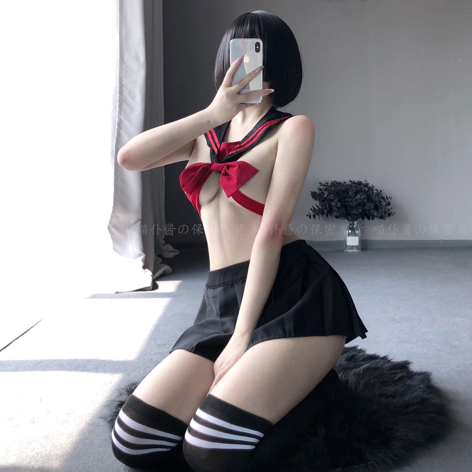 甜美风绑带文胸百褶裙辣妹制服