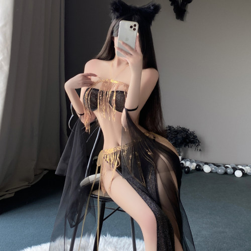 异域风情性感舞姬流苏亮片开叉系带裙古风肚兜细闪柔纱制服套装潮