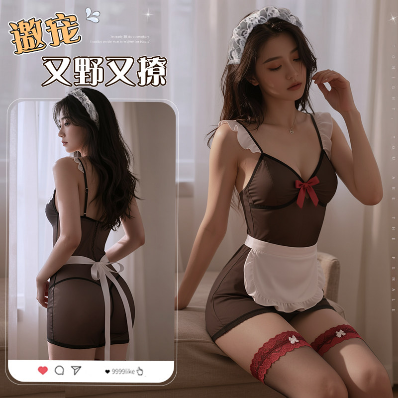 性感吊带女仆透视连衣裙紧身制服纯欲小胸诱惑睡衣火辣免脱装qqny