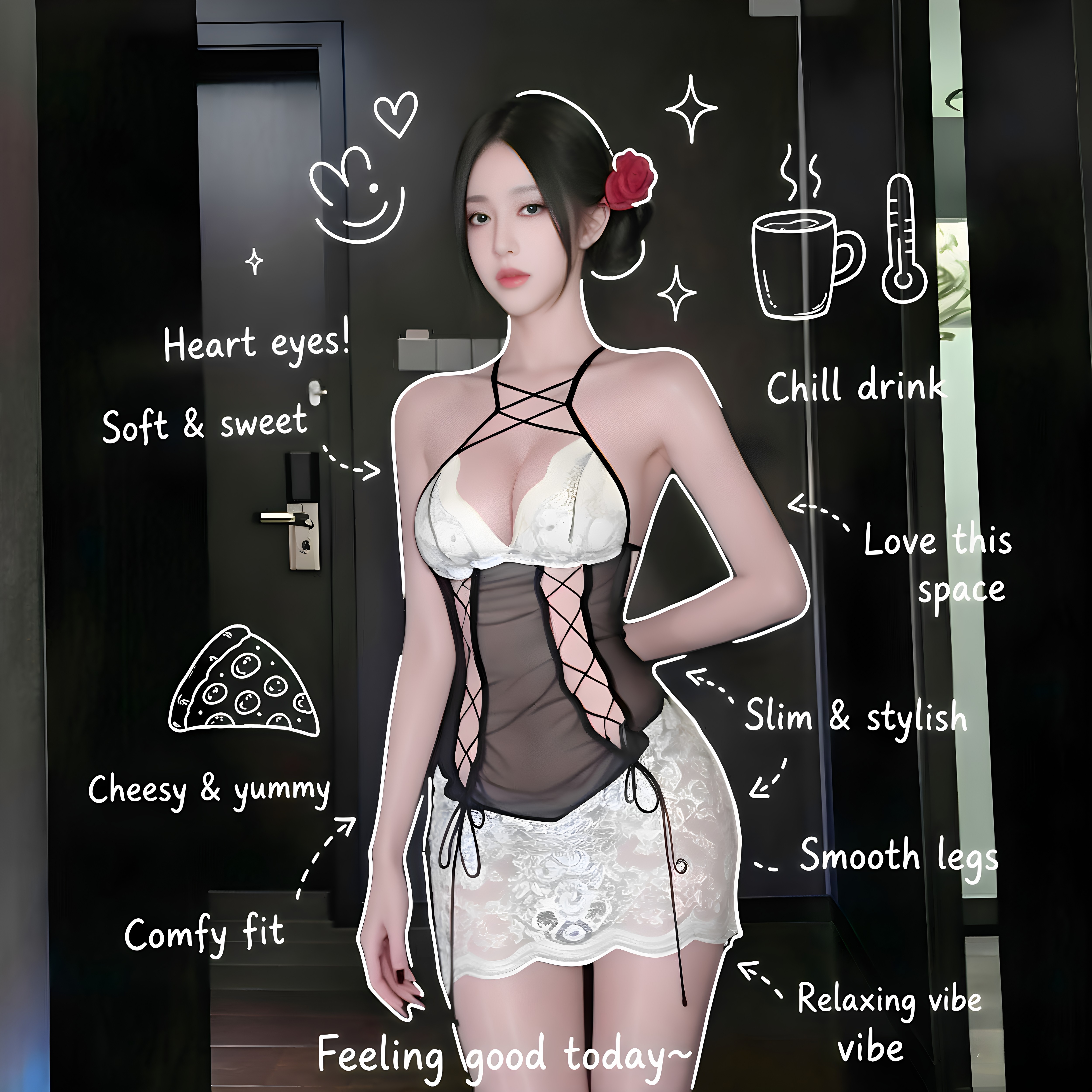 喵仆酱「水弹女神」恶魔大人情趣性感蕾丝拼接兔女郎制服情娶睡裙