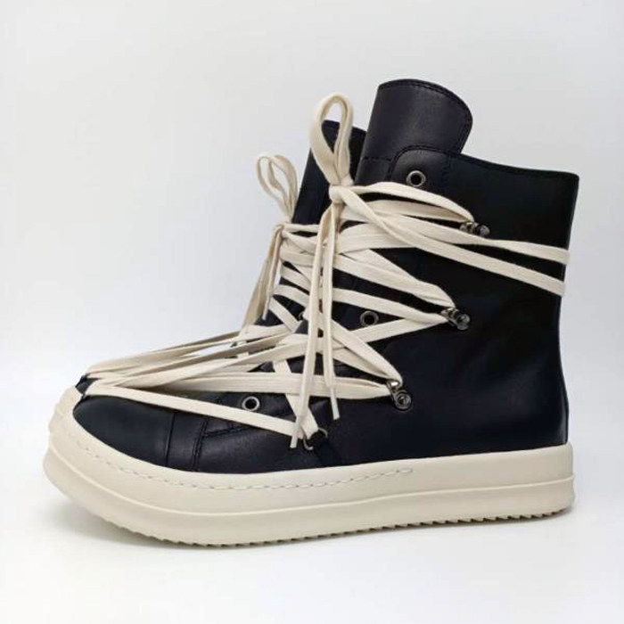 ro鞋子高帮鞋男真皮增高厚底五芒星铆钉板鞋女运动休闲情侣鞋短靴