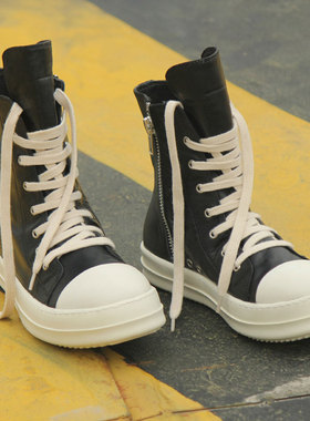 ro高帮鞋男增高奶香厚底蜡面帆布鞋四季板鞋女休闲情侣RO短靴子潮