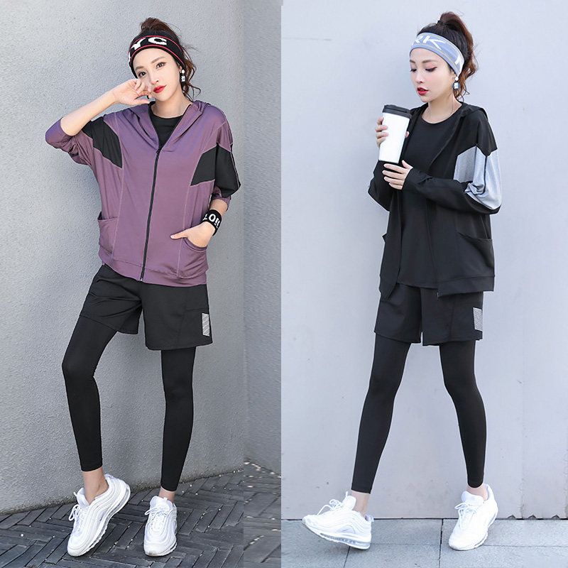 大码速干运动套装瑜伽服女胖mm透气宽松户外休闲跑步服健身服春秋