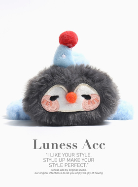 萌趣企鹅后脑勺发抓可爱卡通毛绒抓夹秋冬鲨鱼夹原创设计发饰头饰