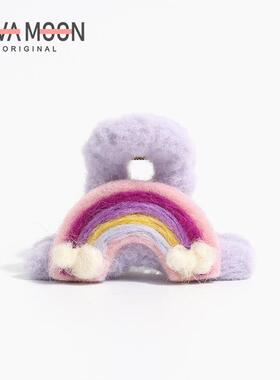 毛毡彩虹系列毛绒抓夹多巴胺马尾发抓可爱俏皮鲨鱼夹气质温柔发抓