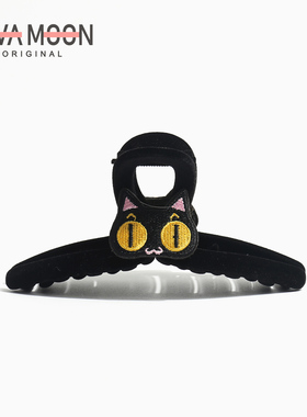 可爱刺绣小黑猫抓夹2025新款发抓萌趣鲨鱼夹后脑勺发量多夹子头饰