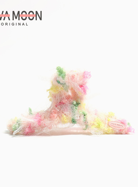 森系甜美可爱发抓彩色毛线抓夹后脑勺盘发鲨鱼夹头饰发量多女发饰