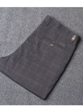 欧普鲨夏季商务男士休闲裤修身直筒格子长裤潮流薄款弹力男裤子