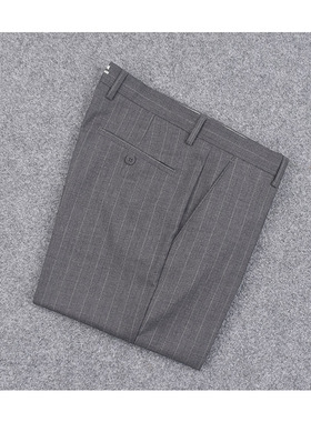 男士夏季薄款直筒修身裤休闲竖条九分西裤长裤微弹力商务休闲裤