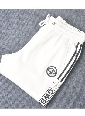 男士夏季白色运动裤新款时尚休闲潮流薄款裤百搭帅气休闲卫裤九分