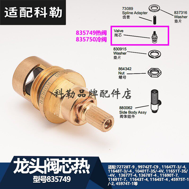 科勒原装正品双把手冷热水龙头阀芯淋浴柱维修配件835749热阀芯