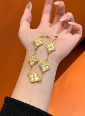 足金999镶钻菱形花朵手链水贝黄金送女朋友礼物2026新款