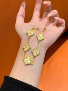 足金999镶钻菱形花朵手链水贝黄金送女朋友礼物2026新款