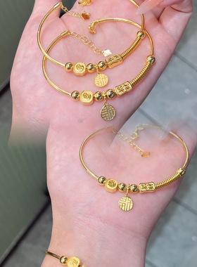 足金999光影编织麻花弹力手链水贝黄金女版时尚送女友2025新款