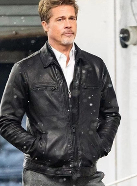 皮匠门 MEN+英国植鞣绵羊皮衣男夹克翻领拉链欧美复古机车LM9157A