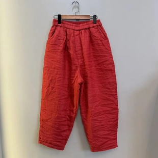 长93 宽松舒适保暖百搭夹棉显瘦长裤 秋冬新款 纯色苎麻老爹裤