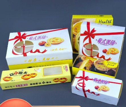 红丝带葡式蛋挞盒4粒6粒装蛋塔包装盒 纸质点心盒饼干盒打包盒