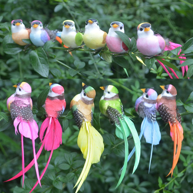仿真羽毛小鸟泡沫假鸟麻雀喜鹊花园绿植装饰装饰田园摆件教学道具
