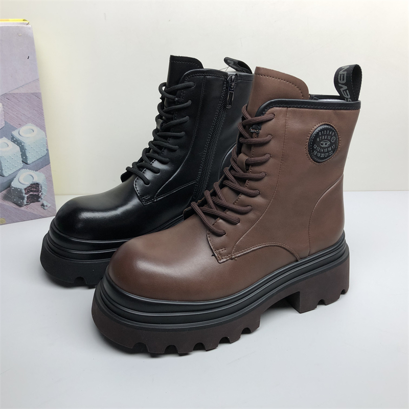 专柜撤柜处理真皮女鞋秋冬加棉马丁靴女气质纯色英伦风牛皮短靴女