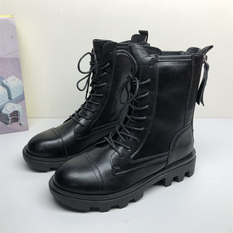 撤柜断码处理真皮女鞋潮酷黑色秋冬韩版超帅马丁靴女英伦风骑士靴