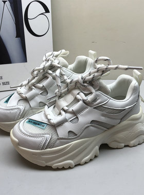 35码断码清仓真皮白色厚底老爹鞋女网面透气增高运动休闲鞋女百搭