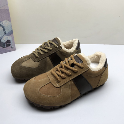 专柜撤柜真皮秋冬加绒保暖德训鞋女厚底防滑舒适系带运动百搭棉鞋