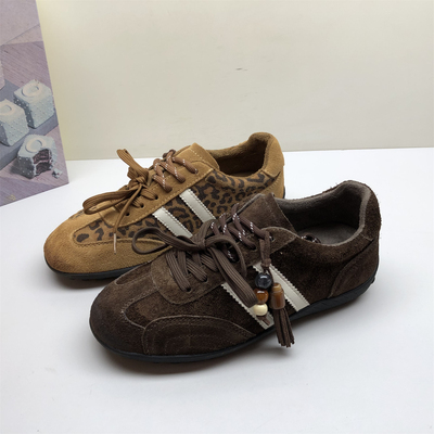 专柜撤柜真皮女鞋厚底系带运动休闲德训鞋女透气百搭薄棉复古风