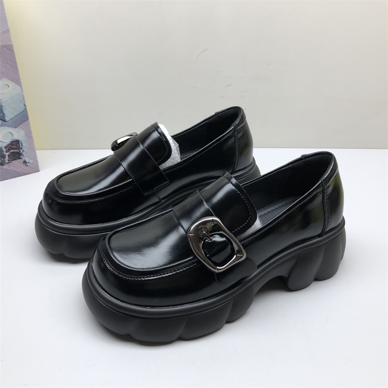 品牌撤柜真皮2025早春新款乐福鞋女超厚底牛皮增高浅口小皮鞋女鞋