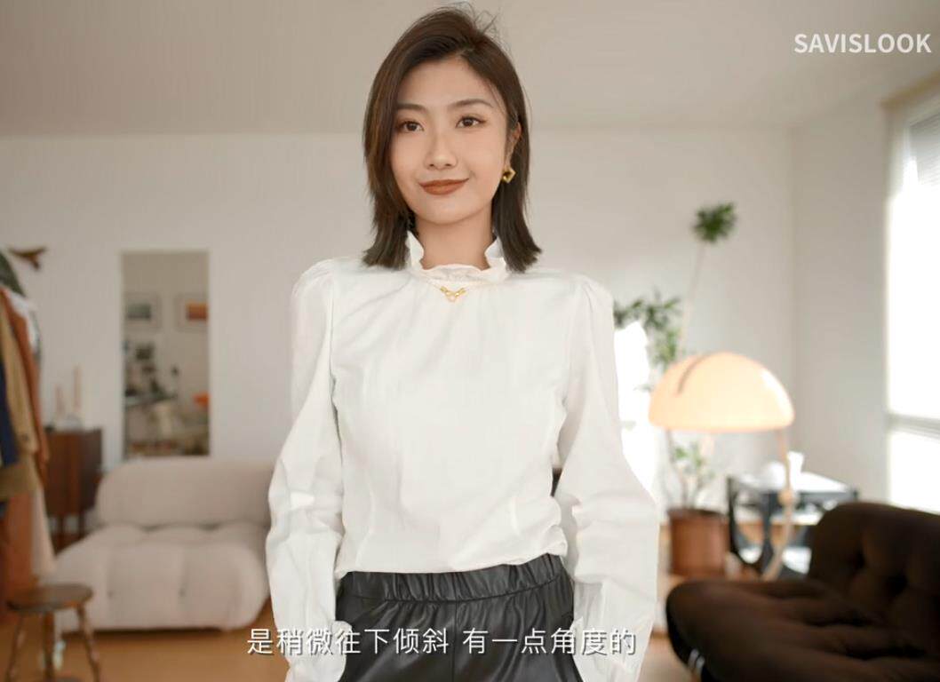 【HSU】Savi同款 韩版复古百搭荷叶边立领荷叶袖口长袖白色衬衫