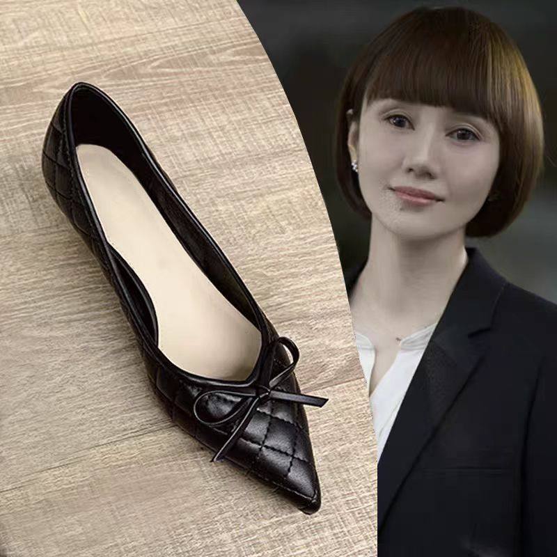 版法式尖头蝴蝶结浅口单鞋女2026年春季新款粗跟职业工作鞋,女鞋,浅口单鞋,淘宝优惠券,粉丝福利购,淘宝优惠卷