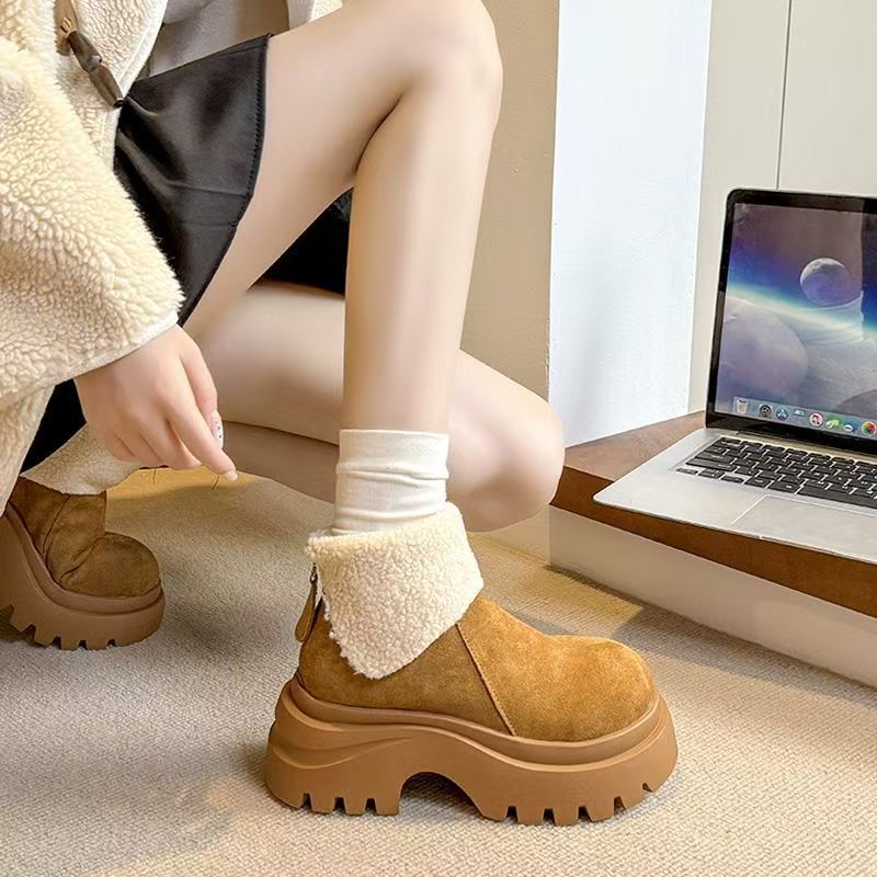 厚底小个子雪地靴女2025秋季新款加绒保暖网红短靴增高勃肯棉靴子